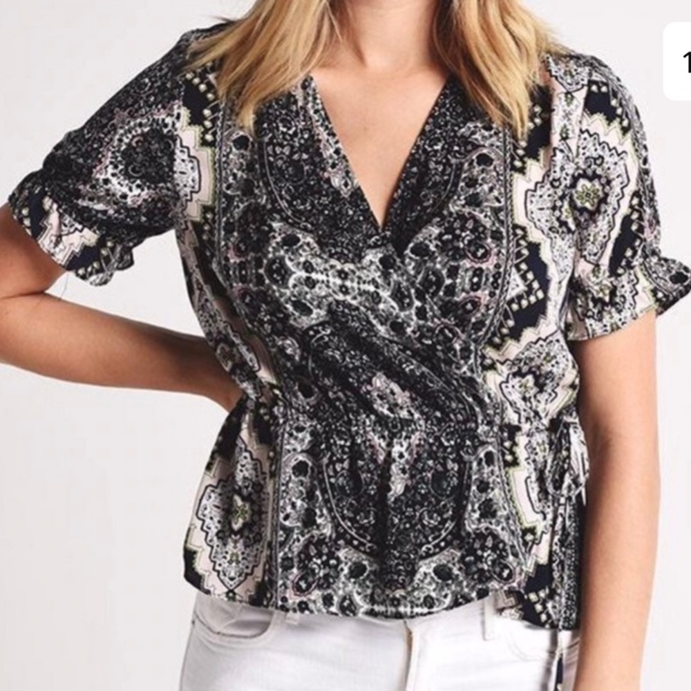 Cupcakes & Cashmere Printed Wrap Blouse